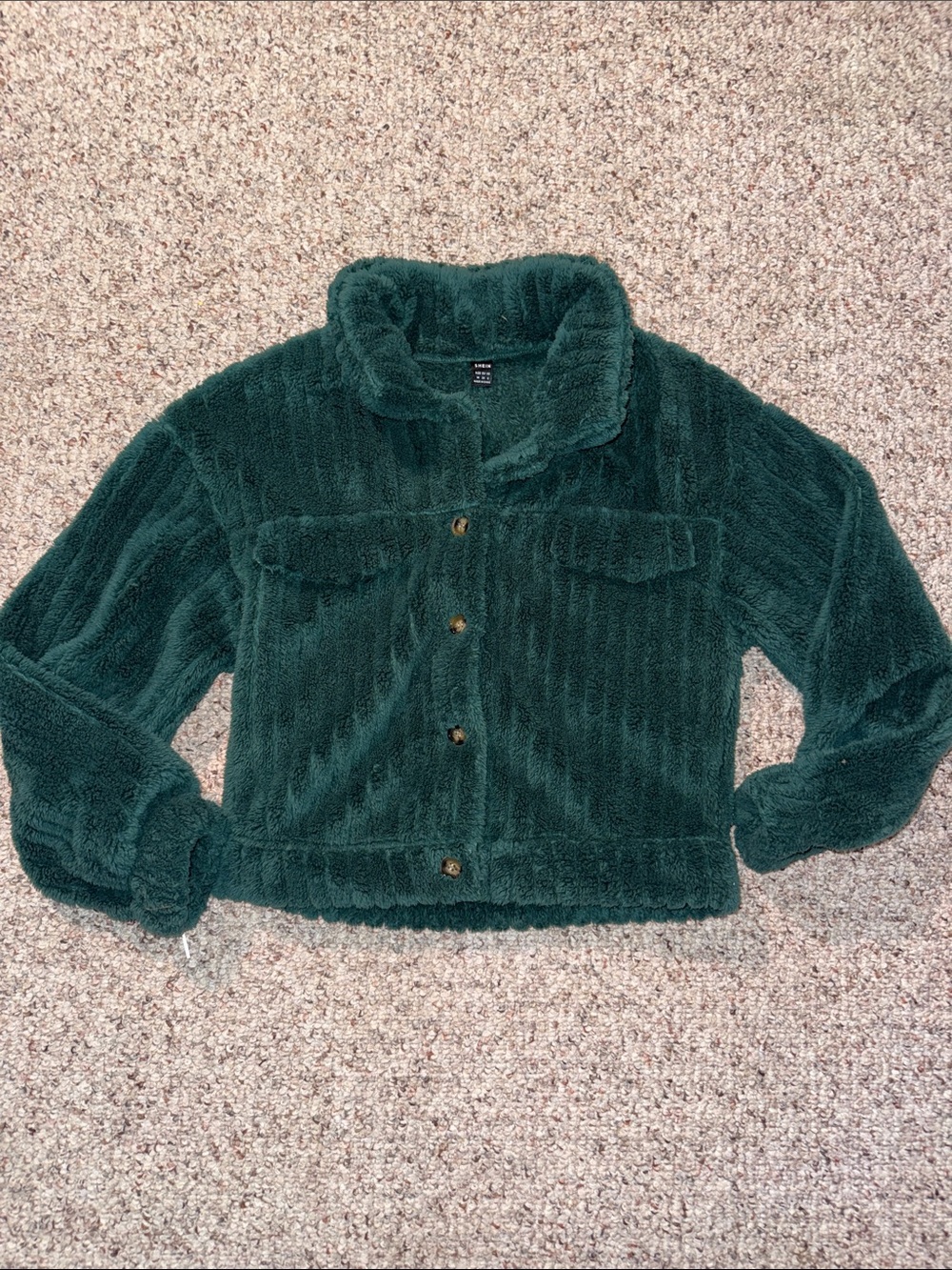 SHEIN Deep Green Plush Teddy Jacket for Women